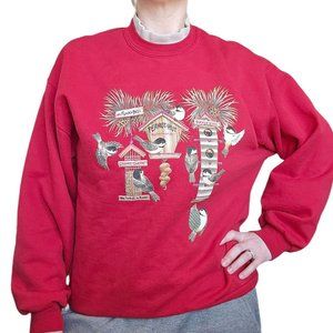 Retro 90s‎ L Red Bird Feeder Graphic Crewneck Sweatshirt READ Funny Fastfood
